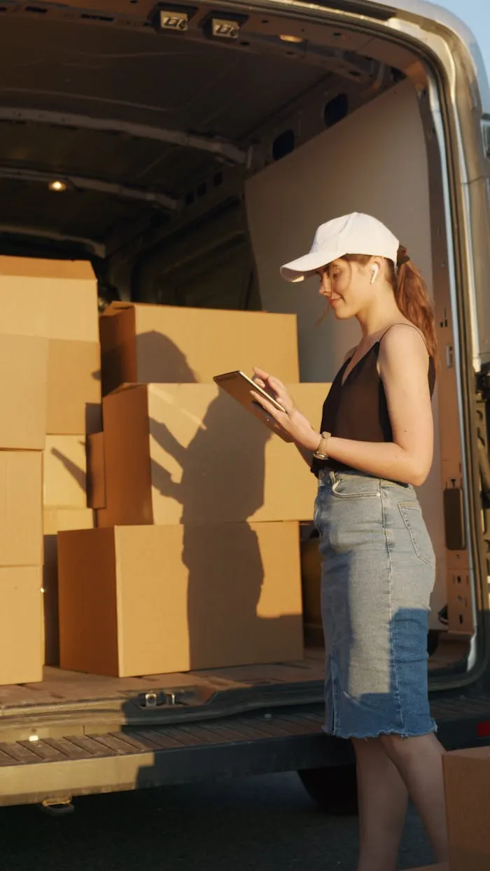 Stock coordinator recording carton counts on a tablet